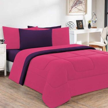 Imagem de Kit Edredom + Jogo De Lençol Malha 100% Algodão Gran Moratta 4 Peças Solteiro - Pink -roxo