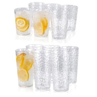 Imagem de KOXIN-KARLU Copos de plástico Hammered 425.2 g e 680.4 g copos acrílicos, conjunto de 12 transparentes