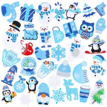 Imagem de 36 peças de adesivos de inverno bordados de Natal costurados aplique de reparo fofo floco de neve boneco de neve urso polar pinguim árvore grinalda doce bengala doce artesanato para roupas jaqueta