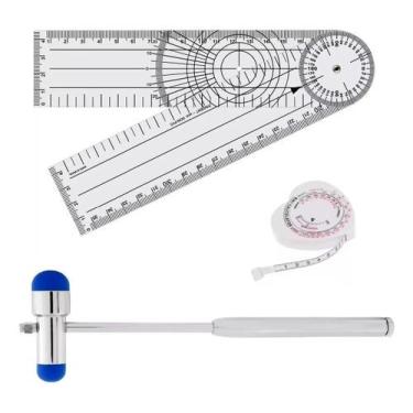 Imagem de Kit Fisioterapia Goniômetro Grande + Martelo De Buck + Trena - Premium