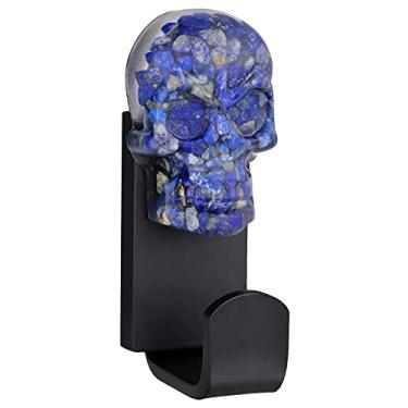 Imagem de Rockcloud Pacote com 2 estátuas de pedra de cura de crânio de cristal Reiki gancho decorativo montado na parede para casaco, chapéu, decoração de escritório em casa, lápis-lazúli