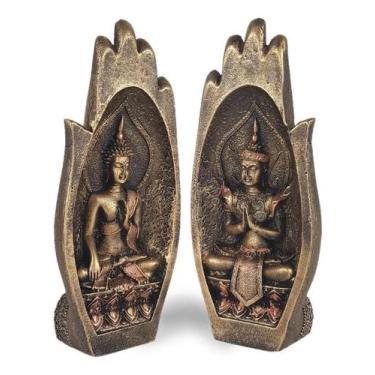 Imagem de Mão Prece Namastê Casal Buda Meditação Zen Decorativo Resina - HC Deco
