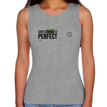 Imagem de Regata Feminina God's timing is perfect - Foca na Moda, Cinza, GG