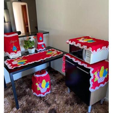Imagem de Kit Para Cozinha Bordado Caracol 6 Peças Lindíssimo Vermelho - Nordesu