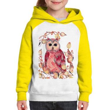 Imagem de Moletom Infantil Coruja e Folhas - Foca na Moda, Branco, Amarelo, 12