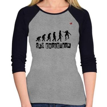 Imagem de Baby Look Raglan SK8 Evolution Girl Manga 3/4 - Foca na Moda, Cinza, P