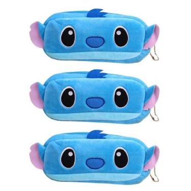 Imagem de Kit 03 Estojo Escolar Fofo Stitch Pelúcia Porta Lápis Canetas - IMPORT