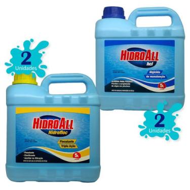 Imagem de 2 Algicida Manutenção Hidroall 5L + 2 Clarificante Hidrofloc 5L