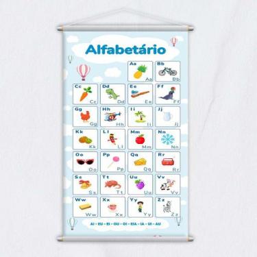 Imagem de Banner Didático Escolar Alfabetário 4 Letras Nuvem 80x50cm - PlimShop