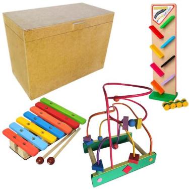 Imagem de Baú de madeira + expresso maluquinho + aramado + xilofone - BRINQUE E 