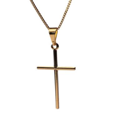 Imagem de Colar veneziana com pingente Cruz banhado a ouro 18k - Riveor