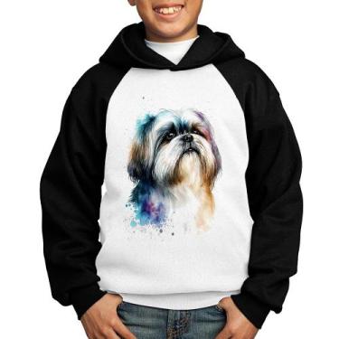 Imagem de Moletom Infantil Cachorro Shih Tzu Watercolor - Foca na Moda, Branco, 