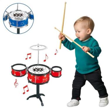 Imagem de Bateria Infantil Instrumento 3 Tambores Brinquedo Rock Vermelho Menino