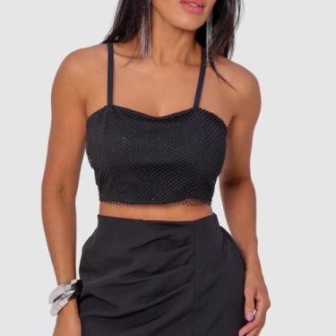 Imagem de Cropped Feminino Regata Suplex Brilho Pedraria Moda Festa - SWISS BOUT