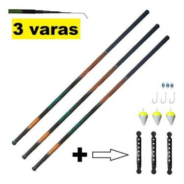 Imagem de Vara Lisa Telescópica de 3m P/ Tilápia boia chumbo kit c/3 - Cmik