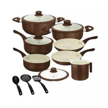 Imagem de Jogo De Panelas 10 Peças Indução Rev. Cerâmico Marrom Roma Casambiente
