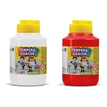 Imagem de Kit 2 Potes Tinta TEMPERA GUACHE - 250ml - BRANCO e VERMELHO - 0202051
