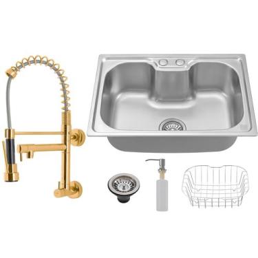 Imagem de Kit Cuba Cozinha Gourmet Aço Inox C/ Torneira Parede - Holtter Home De