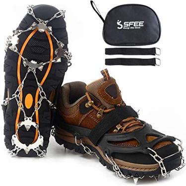 Imagem de Sfee Ice Snow Grips Crampons Traction Cleats Spikes 19 pontas para mulheres masculinas, antiderrapante, corrente de aço inoxidável, calçados flexíveis para caminhada, escalada, caminhada e pesca ao ar livre, Black2, X-Large(US:11-13 )
