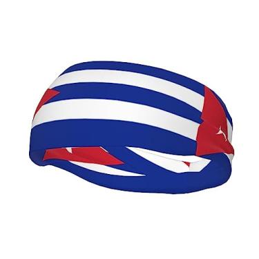 Imagem de Linda faixa de cabelo esportiva com bandeira de Cuba, faixa de cabelo elástica absorvente para mulheres e homens