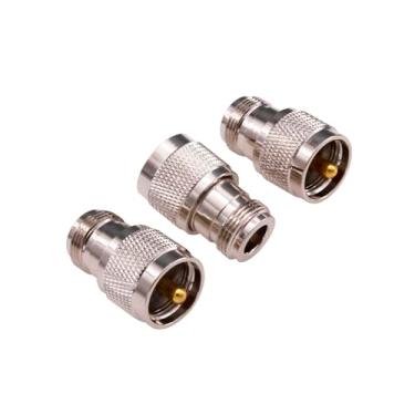 Imagem de Yuelulala 3 peças UHF macho PL259 plugue para conector fêmea N conector adaptador coaxial RF (Y28-3)