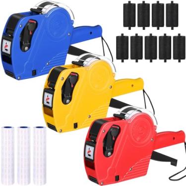 Imagem de Dunzoom Pacote com 3 8 dígitos, kit de arma de preço de arma de preço com 12.000 etiquetas e 9 rolos de tinta para pistola de etiquetagem para varejista supermercado mercearia alimentos (vermelho,