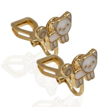 Imagem de Brinco de Pressão Infantil BP - Gatinho Branco | Banhado a Ouro 18K ou Prata 925 | Clipe Ômega Francês I Produto Brasileiro (Ouro)