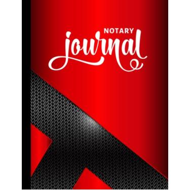 Imagem de Hardcover Notary Journal: 8.5x11 Large Notarial Logbook/With 200 Numbered Pages - Two Record Logs Per Page / 400 Records/Ledger Book Gift For Signing Agents/Black Texture Stripe Art on Red
