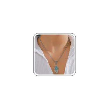 Imagem de Erimberate Colar gargantilha turquesa boêmia, prata, turquesa, colar com pingente de pedra azul, corrente de filigrana oca, colar de pedra preciosa natural, joias para presentes femininos, Zinco, Sem