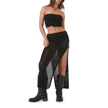 Imagem de Forever 21 Saia maxi feminina recortada de crochê, Preto, M