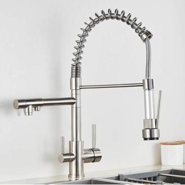 Imagem de Filtro Purificação Água Torneira de Cozinha 3 Cores Pura Água Torneiras de Cozinha Pull Down Torneira Misturadora de Água Quente Fria, Níquel Escovado B