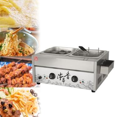 Imagem de Fritadeira comercial com cesto,máquina de ferver Oden e máquina de cozinhar macarrão,ajuste de temperatura de 50-300 ℃, para uso em restaurantes comerciais,para frango frito,camarão fritas