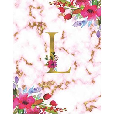 Imagem de L: Marble Rose Gold Floral Monogram Initial L Notebook Journal for women and girls.