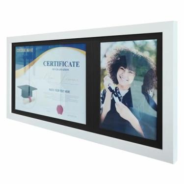 Imagem de KIAGA, Quadro Painel para Fotos de Formatura Certificado e Diploma com Vidro Cor:BRANCO E PRETO;Tamanho:53,5X27CM