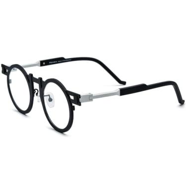 Imagem de FONEX Armação de óculos de titânio puro colorido feminino retrô redondo F85833, F85833 Preto, 43-26-142