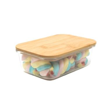 Imagem de Pote de vidro 800ml com tampa de bambu hermético retangular - Tud