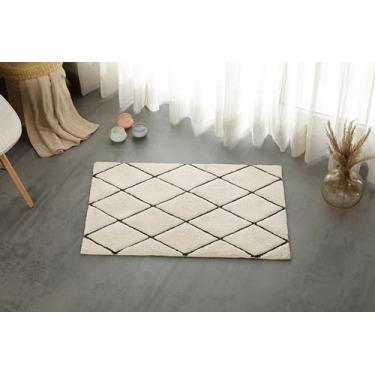 Imagem de Tapete de banheiro de algodão orgânico, tapete de banho antiderrapante ultra macio e absorvente de água | Tapete de banho premium com design de diamantes | Perfeito para banheira e chuveiro, pisos de