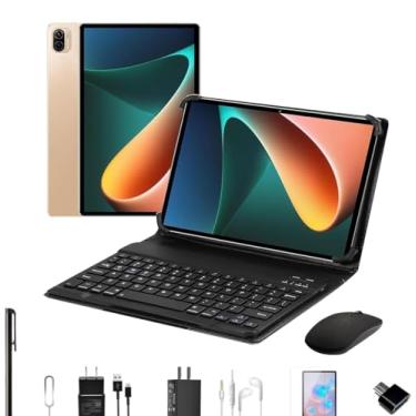 Imagem de 3 em 1 Tablet Pad 5 Pro, 10.1 Polegada Android 13 Tablet, 8GB+256GB com Teclado Capa Mouse, Processador Octa-Core, 32MP/16MP Câmera 8800mAh Bateria Dual SIM Slot (Dourado)