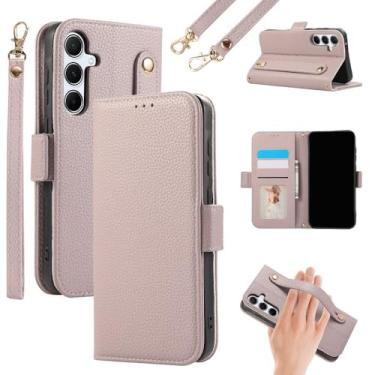Imagem de Capa de celular com alça de pulso crossbody para Samsung Galaxy S24 Ultra S23 S22 Plus S21 FE A05 A05S A55 A35 A15 Carteira com porta-cartão, roxa, para Galaxy A35 5G