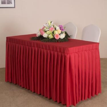 Imagem de Toalha de mesa retangular de cor sólida toalha de mesa com saia para conferências, escritório, hotel, exposição, toalha de mesa longa, lavável, protetor de mesa, vermelho, 40 x 140 cm