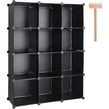 Imagem de TUMUCUTE Organizador de armazenamento de cubos, estante modular de armário de plástico DIY, prateleiras de armazenamento para quarto, sala de estar, escritório (12 cubos, plástico)