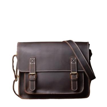 Imagem de Bolsa de ombro masculina vintage couro genuíno crossbody bolsa casual para homens bolsa mensageiro bolsa para laptop de 12,9 polegadas(Dark Brown)
