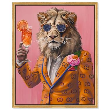 Imagem de Art Remedy Arte de parede em tela Lion Aperol Tiger Glam, moldura dourada, 40,6 cm x 50,8 cm