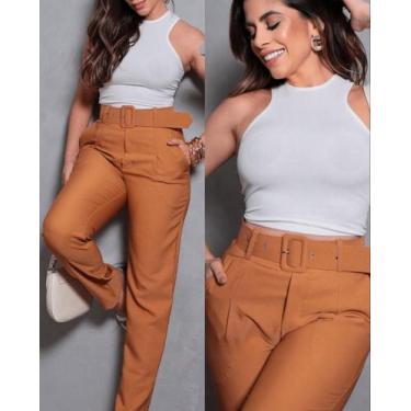 Imagem de Calça Alfaiataria Feminina com Cinto Social Elegante Cintura Alta - JK