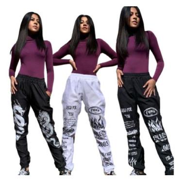Imagem de Calça unisex Jogger Tactel Letras Escrita Street - s/ marca, Branca sm