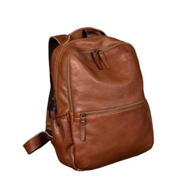 Imagem de Mochila masculina de couro para viagem ao ar livre, mochila vintage de grande capacidade para homens, mochila de couro para laptop de 15,6 polegadas(Vintage Brown)