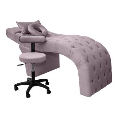 Imagem de Maca Estética Para Extensão De Cílios Charme + Mocho Tapeçado Veludo Rosê Envelhecido