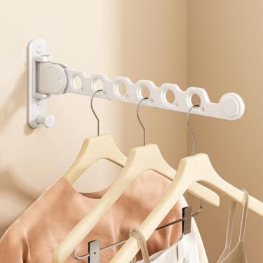 Imagem de Suporte de parede para secar roupas, cabide de lavanderia montado na parede, suporte de parede dobrável para lavanderia, organizador de armazenamento de armário com economia de espaço, cabide interno