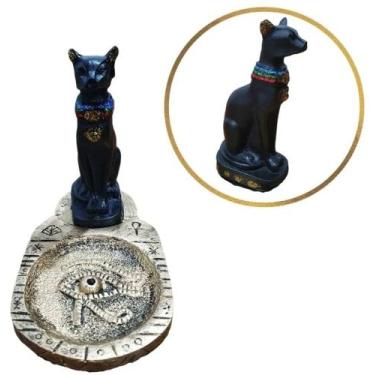Imagem de Incensario Porta Incenso Egípcio Gato Bastet Resina - Althea Arte Deco