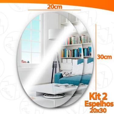 Imagem de Kit 2 Espelho Adesivo Acrilico Oval 20x30cm Boa Nitidez Decorativo Sal
